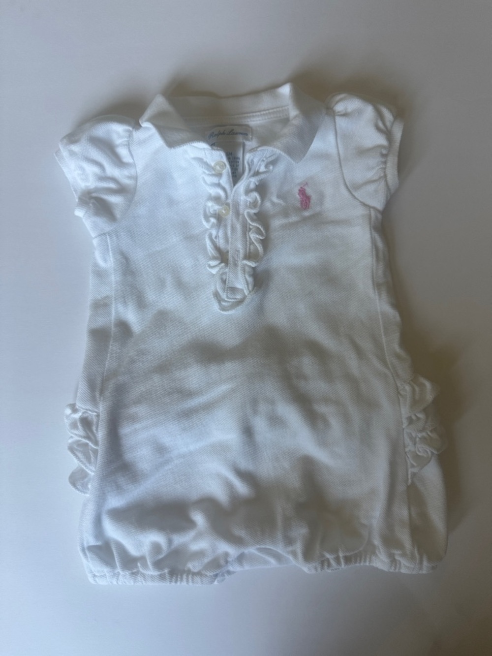 Ralph Lauren White Ruffle Polo Dress with Pink Pony Logo NO STAINS